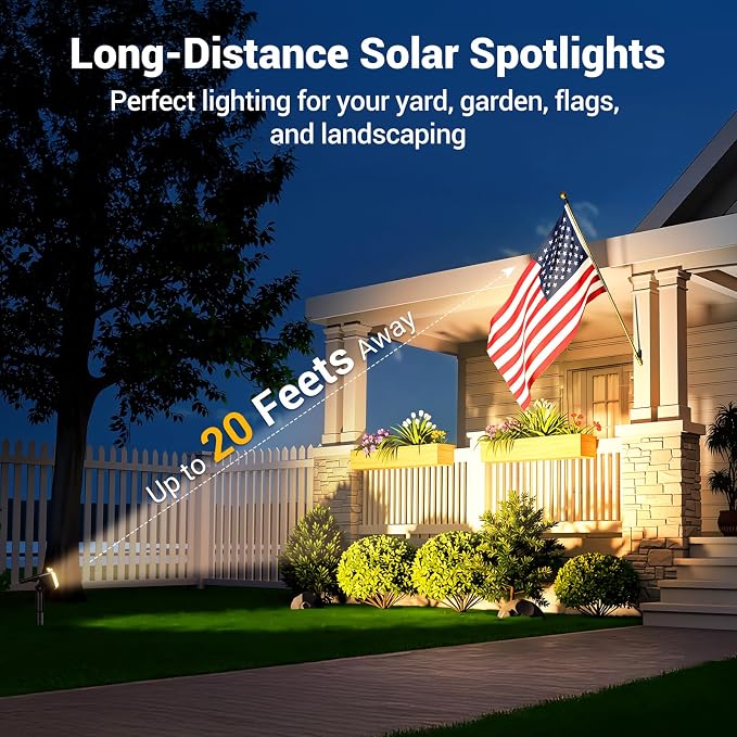 Solar Spot Lights Outdoor Waterproof IP65, 6 Pack Solar Lights Outdoor Larger LEDs 2 Lighting Modes, 2 in 1 Solar Powered Landscape Spotlights for Outside Yard Wall Pathway, Warm White