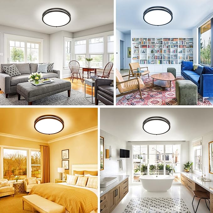 libtit 10Inch Flush Mount Ceiling Lights with Remote, 18W Dimmable LED Ceiling Light with Nightlight and Timer, 3000K-6500K Adjustable Black Light Fixture for Closet Kitchen Hallway Bathroom-2Pack