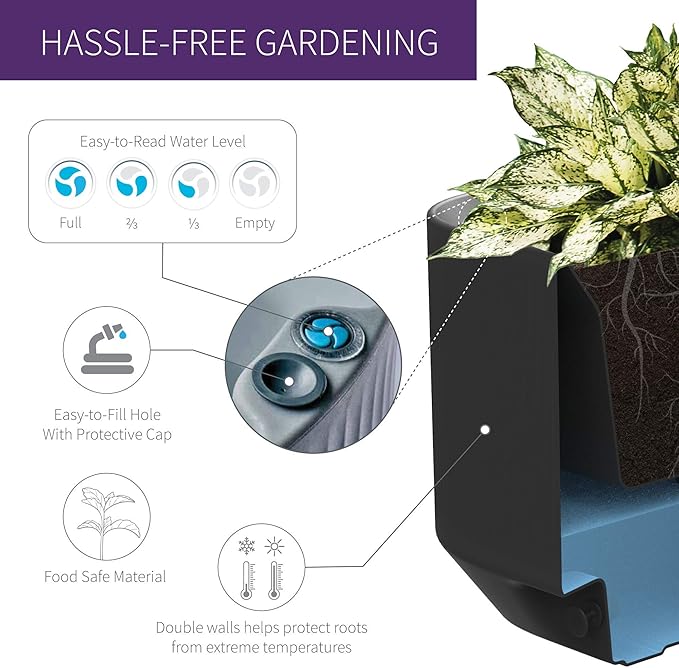 Crescent Garden Modular Self-Watering Tall Planter for Indoor & Outdoor, Modern Tall Square Planter with TruDrop Water Level Indicator for Patio, Corners, Entrance Decor- 20"x20"x38"H (Caviar Black)