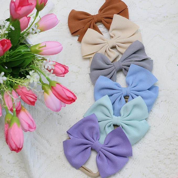 Baby Girls Nylon Headbands Newborn Bows Handmade Hair Bows Soft Hairbands Hair Accessories for Teen Infant Toddler Kids 3PCS