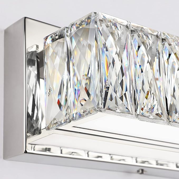 ZUZITO Modern Bathroom Light Fixtures - LED Vanity Lights for Bathroom 18W - Crystal Chrome Lighting Fixtures Over Mirror for Bath