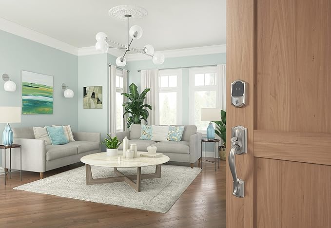 Schlage BE499WB CAM 619 Encode Plus WiFi Deadbolt Smart Lock, Keyless Entry Touchscreen Door Lock with Camelot Trim, Satin Nickel