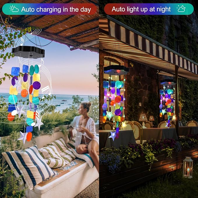 Solar Shell Gift for Mom Grandma Girls, Colorful Solar Wind Chimes for Outside, Outdoor Decorative Mobile Lights for Garden, Yard, Patio, Window, Party,Christmas Outdoor Decorations