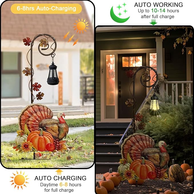 Thanksgiving Turkey Decorations Outdoor,Solar Turkey Garden Stakes,Autumn Fall Decor Yard Stake for Outdoor Garden Lawn Patio