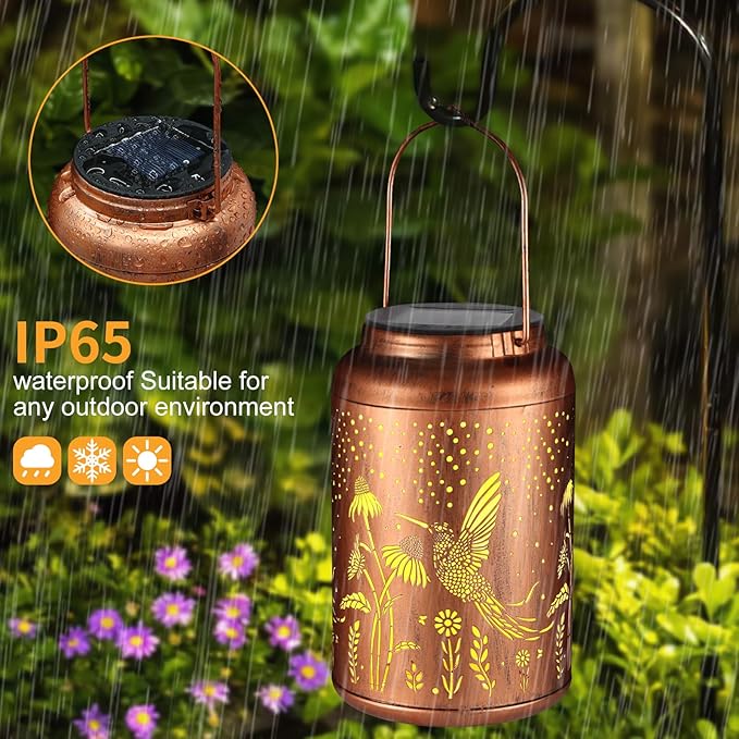 Solar Lanterns Outdoor Waterproof Hummingbird Garden Decor Christmas Gifts for Women Mom Grandma Hanging Lights Metal Decoration Outside for Yard, Patio,Backyard,Porch(Long-Tailed Hummingbird)