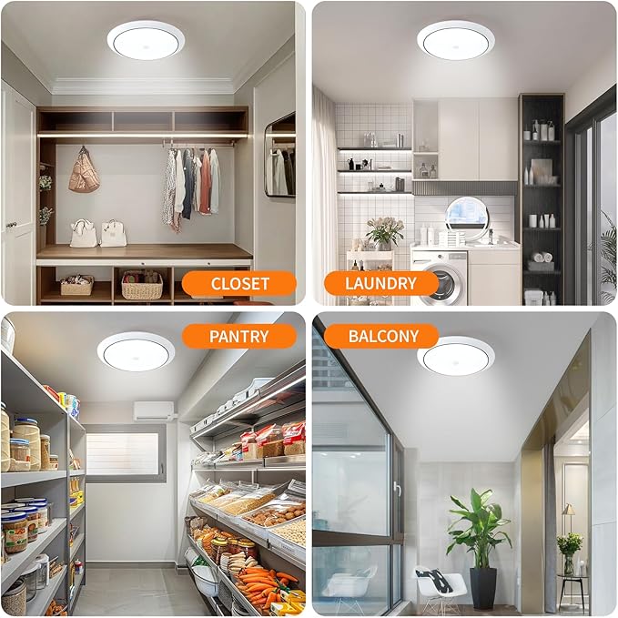 Motion Sensor LED Ceiling Light, 9 Inch Flush Mount Ceiling Light 6500K Closet Lights, Motion Sensor Light Indoor for Stair Closet Porch Hallway Laundry (12W)
