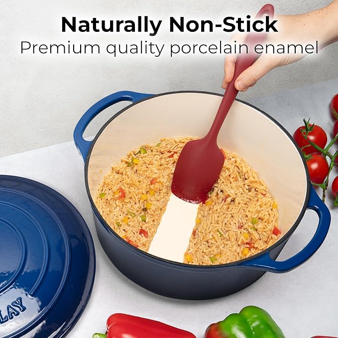 Zulay Kitchen 7.7 Quart Enameled Cast Iron Dutch Oven Pot with Lid – Premium Durability & Oven Safe up to 500°F – Heavy Duty Cookware Perfect for Bread Baking, Stews, Braising & Roasting – Blue