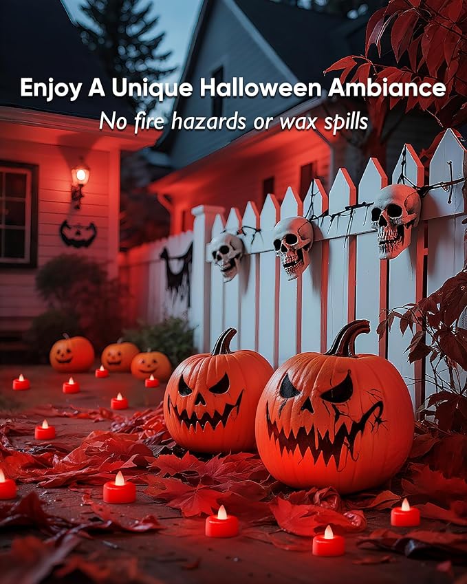 Amagic 12 Pack Red Flameless LED Tea Lights Candles Battery Operated, Electric Fake Tealight Candles for Votive, Wedding, Table Centerpiece, Party, Aniversary, Proposal, Halloween, Christmas