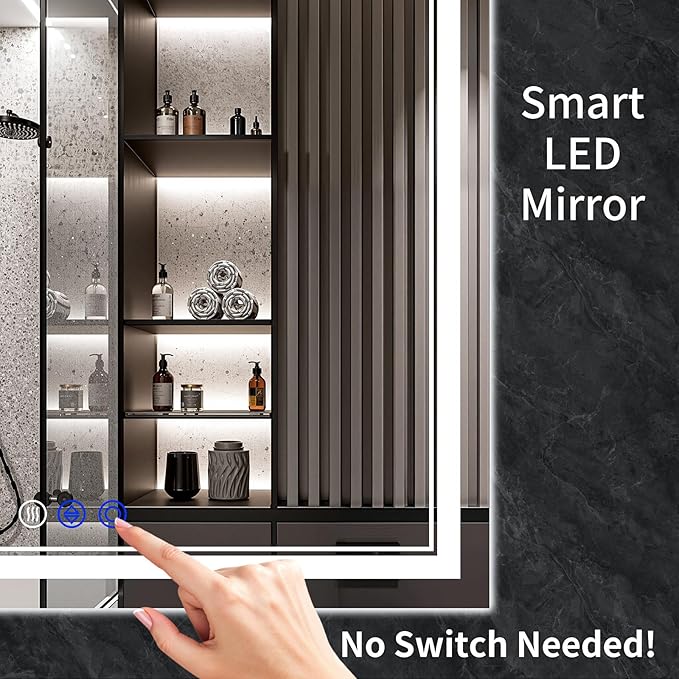 60"x28" LED Bathroom Mirror with Anti-Fog, Stepless Dimmable Lights, 3 Color Modes, Shatter-Proof Tempered Glass,Waterproof Design