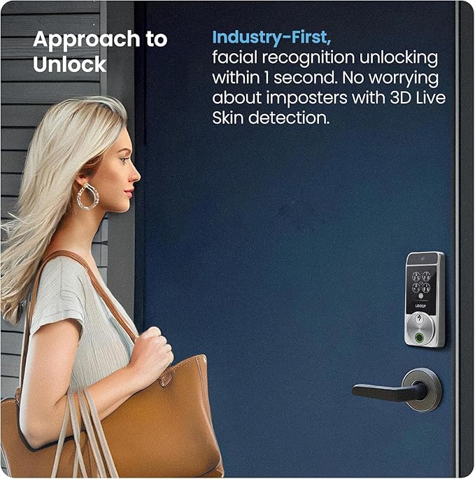 Lockly Visage Zeno Series Smart Lock, Facial Recognition & Fingerprint Keyless Entry Door Lock, Built-in Wi-Fi Deadbolt with Apple Home Key, PIN Genie Keypad, App Remote Control, Easy Installation