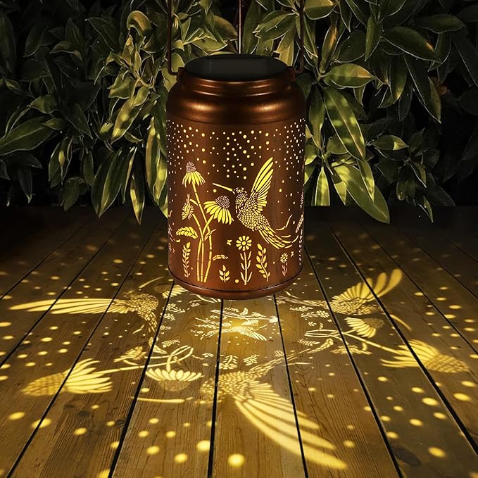 Solar Lanterns Outdoor Waterproof Hummingbird Garden Decor Christmas Gifts for Women Mom Grandma Hanging Lights Metal Decoration Outside for Yard, Patio,Backyard,Porch(Long-Tailed Hummingbird)