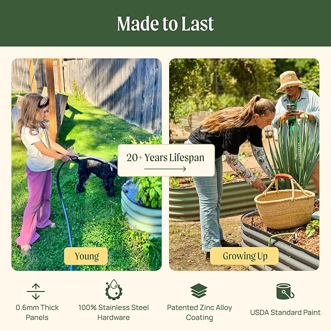 32" Extra Tall Raised Garden Bed Kits, 2 x 8 x 2.7ft Raised Planter Box Outdoor, 3.5 x 6.5 x 2.7ft Deep Root 9 in 1 Modular Metal Raised Beds for Gardening Vegetables Flowers Fruits - British Green