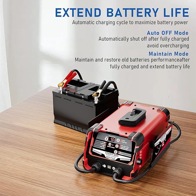 12V 24V Car Battery Charger and 250A Engine Starter, 5-in-1 Solution, Maintainer, 50A Boost, for 12V/24V Power Sport, Automotive, and Marine Batteries