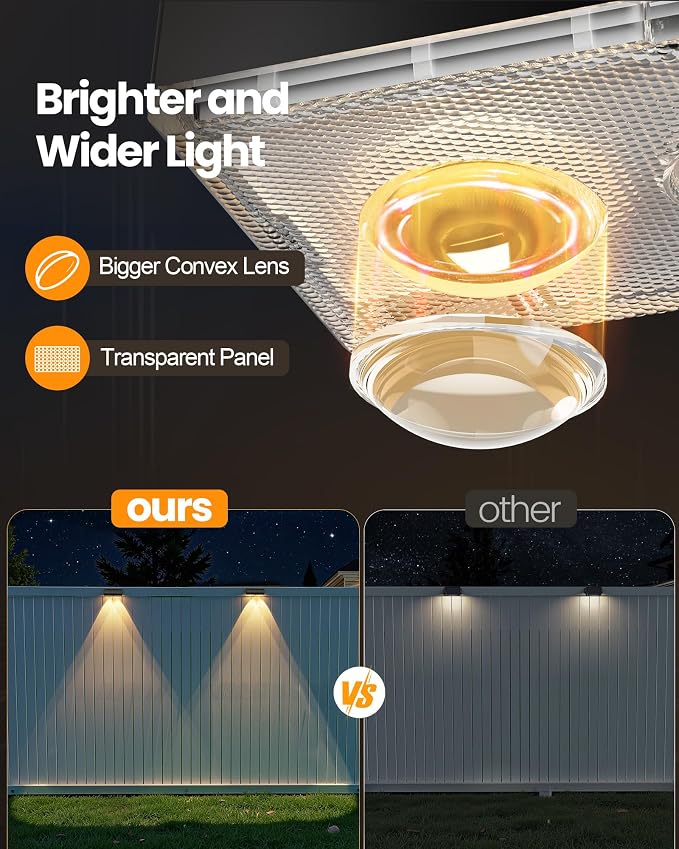 Bridika Solar Fence Lights Outdoor Waterproof, 12 Pack Fence Light Solar Powered with Bright Lens LED, Warm White, Cool White and RGB Color Glow, Solar Lights for Deck, Wall, Patio & Backyard Black