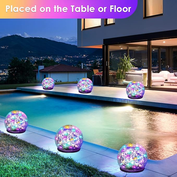 Solar Garden Lights, 4 Pack 120 LED Multicolor Cracked Glass Solar Outdoor Lights Decorative, Upgraded Waterproof Ball Lights for Yard Pathway Patio Lawn Christmas Outside Decor, 3.94