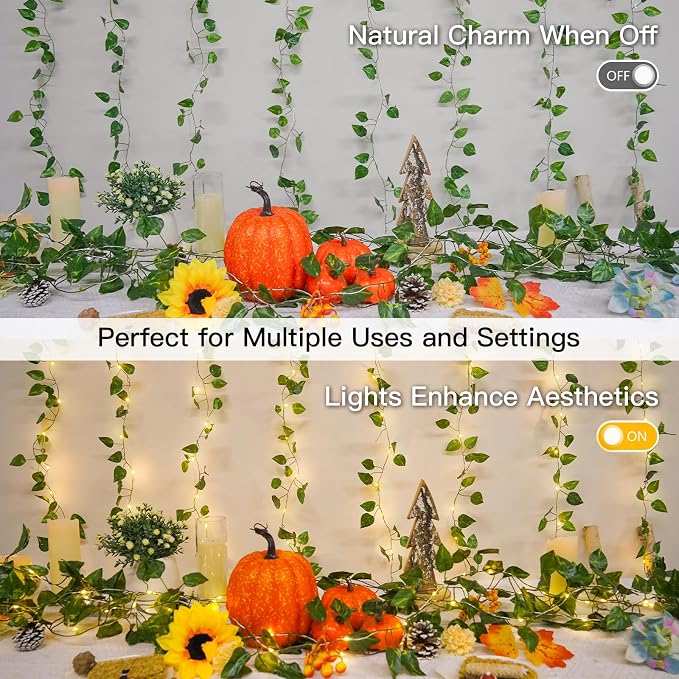 suddus Vines with Lights, 200 LED Fairy Lights with Vines, Pothos Curtain String Lights with Remote for Bedroom, Dorm, Wedding, Party, Wall, Indoor, Outdoor Decor, 6.5ft x 6.5ft