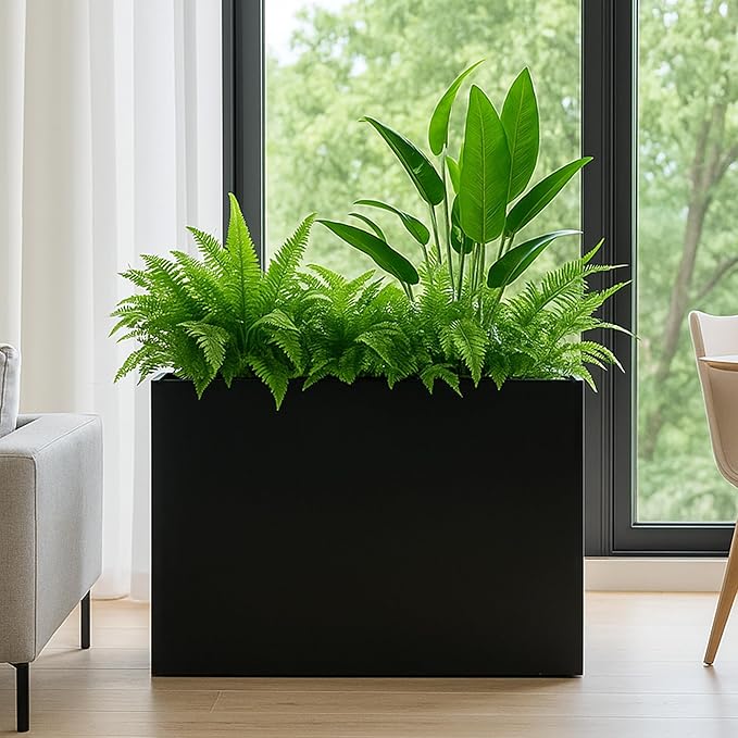 Kozyard 40”Lx12”Wx30”H Metal Planter Tall Rectangular Planter Durable All-Weather with Drainage Holes Removable Grow Liner Modern Décor for Indoor Outdoor Plants Flowers Shrubs