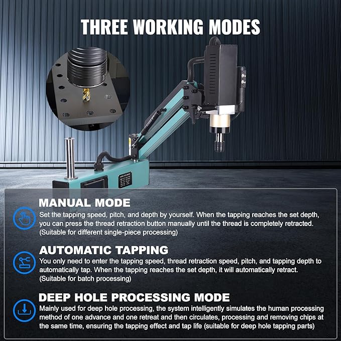 Doppy Electric Tapping Machine M6-M30, 360° Multi-Directions Tapping Machine 0-156rpm/min, 9PCS Collets, Rated Power 1200W, Voltage AC 220V, for Machinery Manufacturing, Mould and Other Industries
