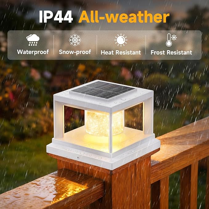 FOLKSMATE Solar Post Cap Lights 12 Pack, 2 Lighting Modes Cool/Warm White Outdoor Solar Powered, Waterproof Fence Deck Lights for 4×4 3.5×3.5 Wood Vinyl Posts, for Garden Patio Porch Decor, White