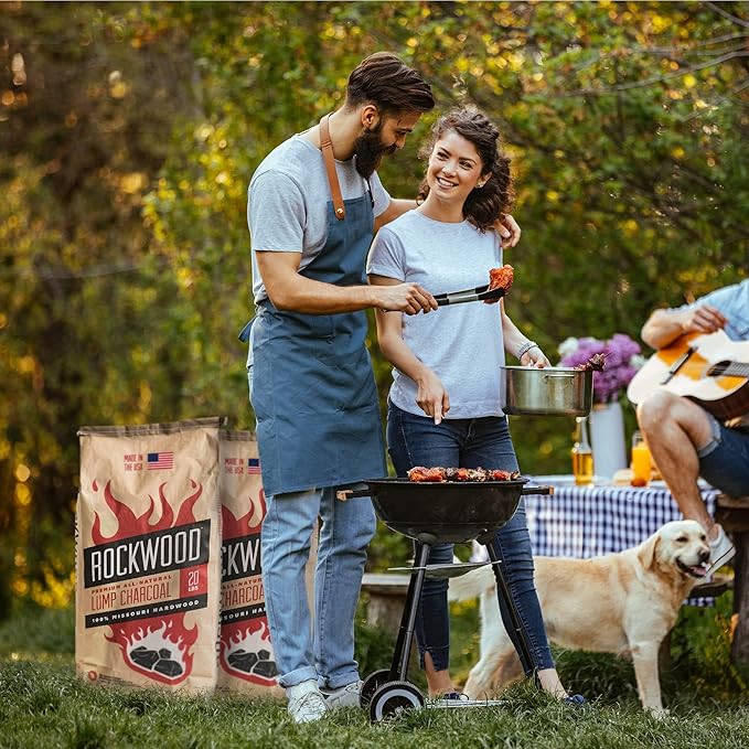 Rockwood Natural Lump Charcoal – Oak, Hickory & Cherry Hardwood Blend for Barbecue Smoking, High-Heat Grilling, & Outdoor Cooking – Clean Burning, Ideal for Kettle & Kamado Grills – 20lbs (3 Packs)