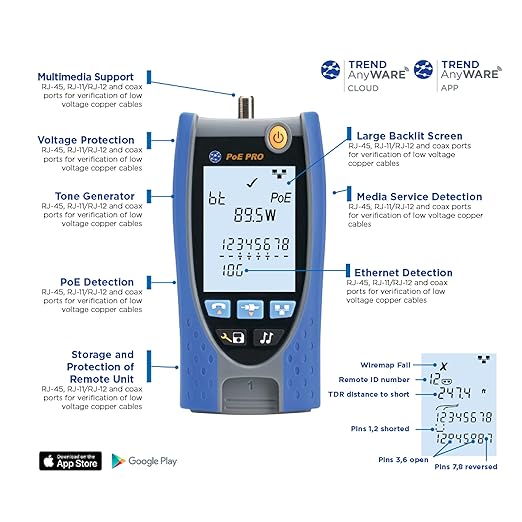 TREND Networks | R158006 | PoE Pro | Cloud Connected Data Cable and PoE Verifier | Includes Cable Testing Features of The VDV II PRO | Advanced Wiremap & Troubleshooting Tool