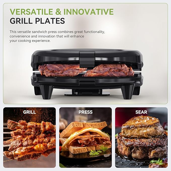 OSTBA Sandwich Maker, 2 Slice Grilled Cheese Maker with Non-stick Grill Plates, Indicator Lights, Cool Touch Handle, Easy to Clean and Store, 750W