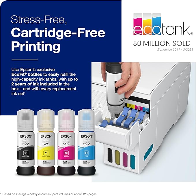 Epson EcoTank ET-2800 Wireless Color All-in-One Cartridge-Free Supertank Printer with Scan and Copy â€“ The Ideal Basic Home Printer - White, Medium
