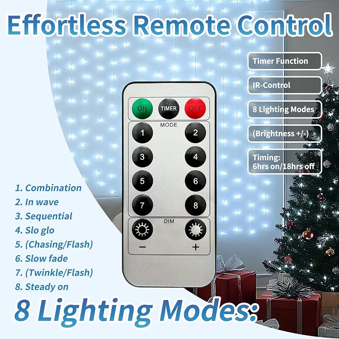 2 Pack Fairy Curtain Lights, 300 LED Upgraded Tangle-Free Hanging Lights with Remote, USB Plug in String Lights for Wall Window Wedding Party Xmas Home Décor - 9.8 x 9.8 Ft, Cool White