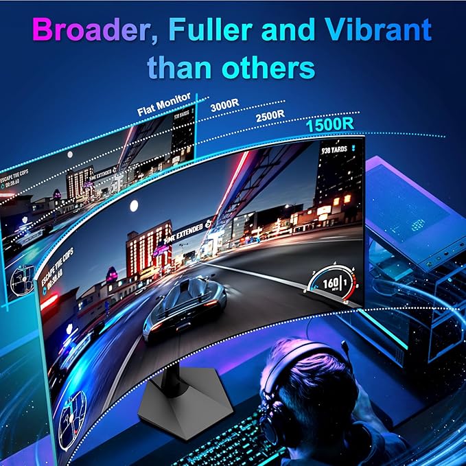 SANSUI Curved Monitor 24 inch 100Hz USB Type-C Computer Monitor with Built-in Speakers- MPRT 1ms,Adaptive Sync,HDR,1500R,VESA 75x75mm Compatible, for Home and Office(ES-24C1)