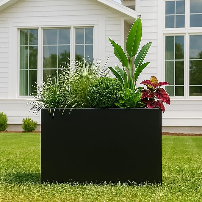 Kozyard 40”Lx12”Wx30”H Metal Planter Tall Rectangular Planter Durable All-Weather with Drainage Holes Removable Grow Liner Modern Décor for Indoor Outdoor Plants Flowers Shrubs