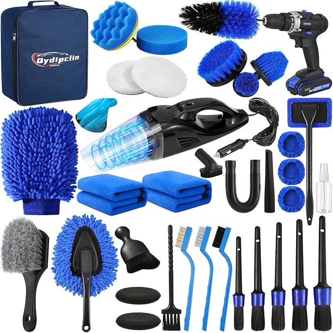 37Pcs Car Detailing Kit, Car Detailing Brush Set, Car Wash Cleaning Kit, Car Detailing Brushes, Professional Car Care Kit for Interior Exterior Wheels, Blue
