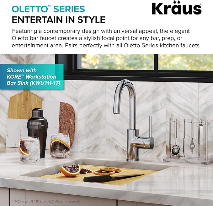 KRAUS Oletto Single Handle Kitchen Bar Faucet in Chrome Finish, KPF-2600CH