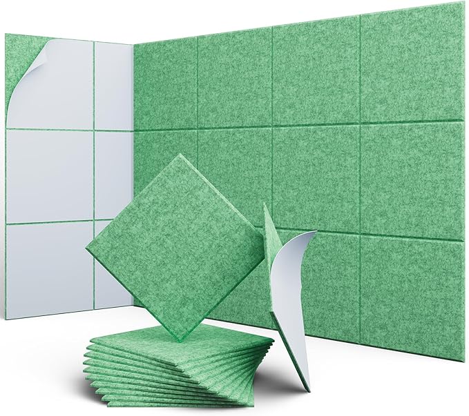 12 Pack 12" X 12" X 0.4" Acoustic Panels for Wall Sound Absorbing, Square Self-Adhesive Sound Panel, High Density Suitable for Multiple Scenarios(Forest Green)
