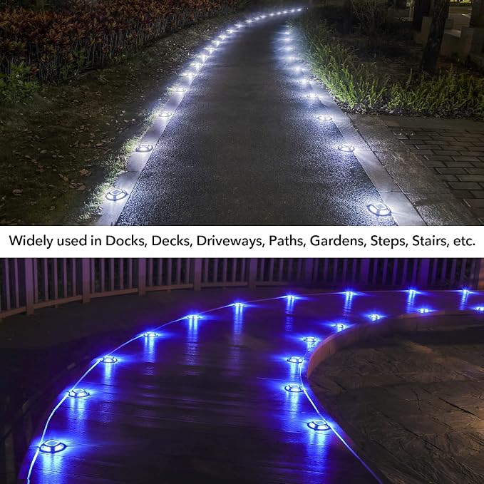 AGPTEK Solar Driveway Lights Outdoor 1 Pack, 2 Color Modes LED Deck Dock Marine Waterproof Security Marker Lights for Step Sidewalk Stair Garden Pathway Walkway Yard(Blue Light/Cool White)