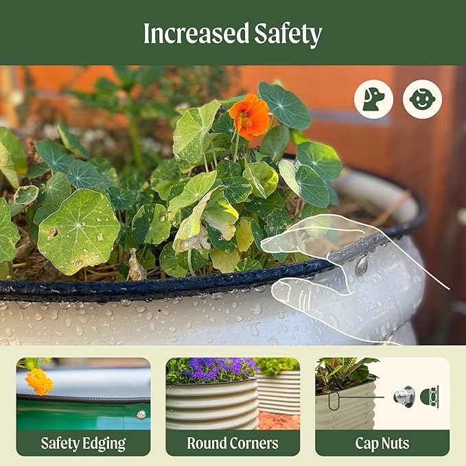 32" Extra Tall Raised Garden Bed Kits, 3.5 x 3.5 x 2.7ft Raised Planter Box Outdoor, 2 x 5 x 2.7ft Deep Root 4 in 1 Modular Metal Raised Beds for Gardening Vegetables Flowers Fruits - Pearl White