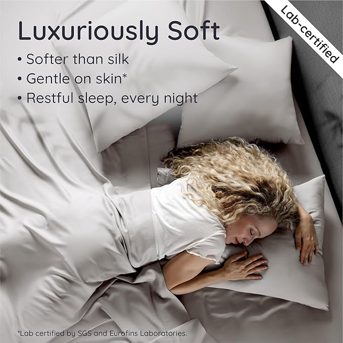 Bambaw Queen Sheet Set – 4pcs 100% Viscose Derived from Bamboo Sheets Set, Cooling Sheets for Night Sweats, Soft Queen Sheets, Hotel Luxury Bed Sheets Set, 16'' Deep Pockets (Moonlight Gray)
