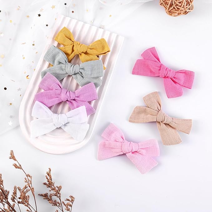3.2 Inch Linen Baby Girl Hair Clips, Hair Bows for Toddler Kids, Alligator Clip Hair Accessories for Babies, Light Brown