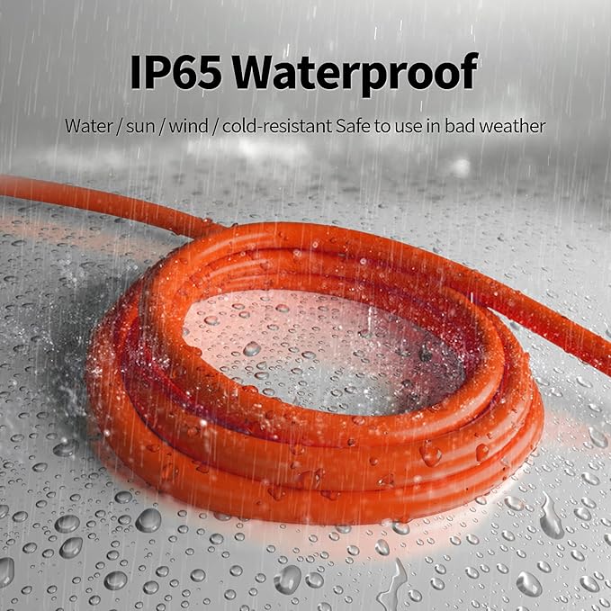 POWGRN 100 ft 12/3 Outdoor Extension Cord Waterproof Heavy Duty with Lighted Indicator End 12 Gauge 3 Prong, Flexible Cold-Resistant Long Power Cord Outside, 15Amp 1875W SJTW Orange ETL Listed