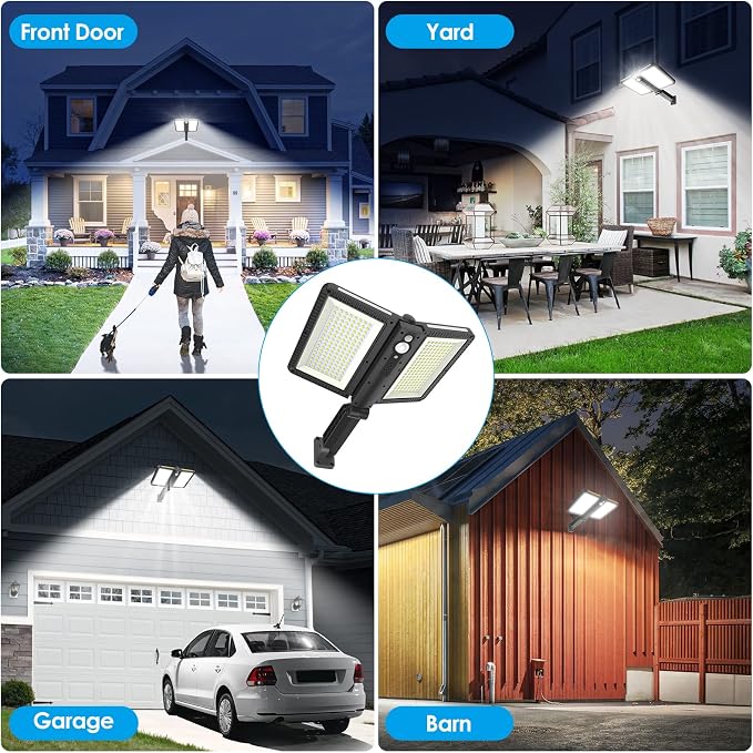ropelux Solar Outdoor Lights, 6000LM Motion Sensor Outdoor Light Double Big Solar Panels, IP65 Waterproof and 5 Modes, 218LEDs High Brightness Wider Illuminated Area Flood Lights for Garden Street