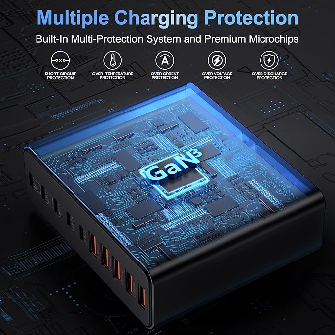 420W USB C Charger Block,10-Port Charging Station GaN Fast Charging Type C & USB A Wall Charger Adapter for MacBook Pro/Air,iPhone,iPad,Dell XPS,Samsung Galaxy(Black)