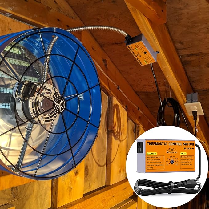 Attic Fan Thermostat-Control, Adjustable Thermostat with Overload Protector, Temperature Controlled Attic Fan, with Socket Easy to Install, Exhaust Fan Temperature Controller for Workshop, Greenhouse