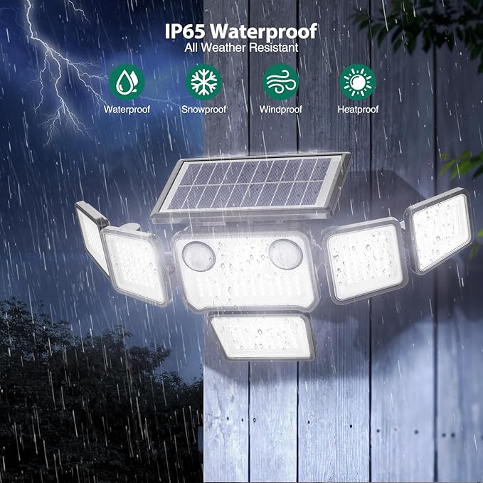 Solar Lights Outdoor, 6000LM 310 LEDs Dual Motion Sensor Solar Flood Lights 6 Heads Security Wall Lights, IP65 Waterproof, Remote Control for Garden, Outside, Backyard, 1 Pack