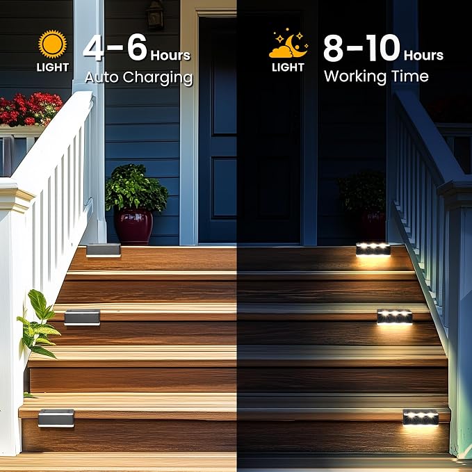 SOLPEX Solar Fence Lights, Solar Deck Lights Outdoor Waterproof Solar Powered for Step, Stair, Balcony,Front Porch,Garden, Walkway,Yard, Patio Decor, IP65 Waterproof (16 Pack, Warm White) 6 LEDs