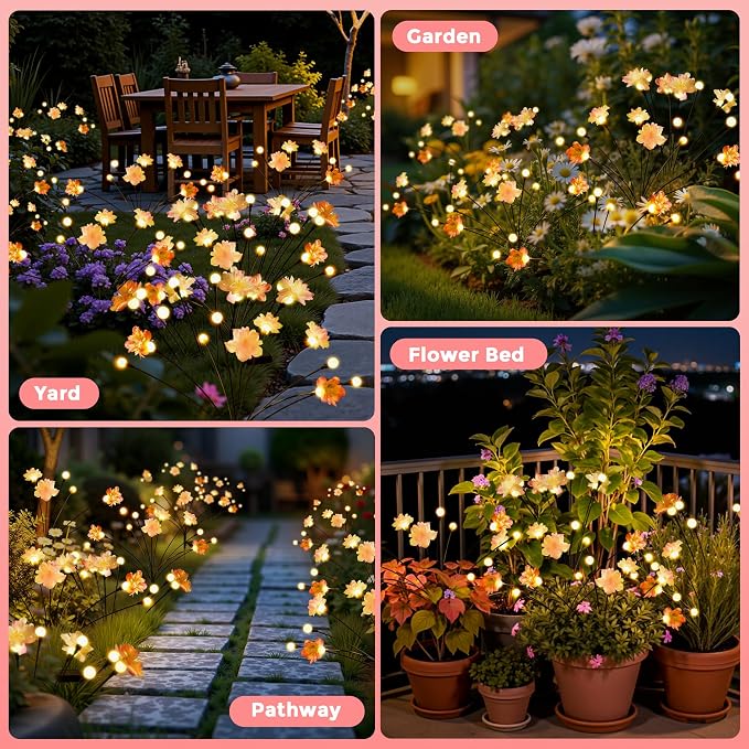 PEVOROS Solar Garden Lights, Warm White LED Swaying Solar Flowers Light for Outside, Waterproof Garden Decor, Outdoor Decorative Lights Yard, Patio, Pathway Decoration Gardening Gifts (8 Pack)