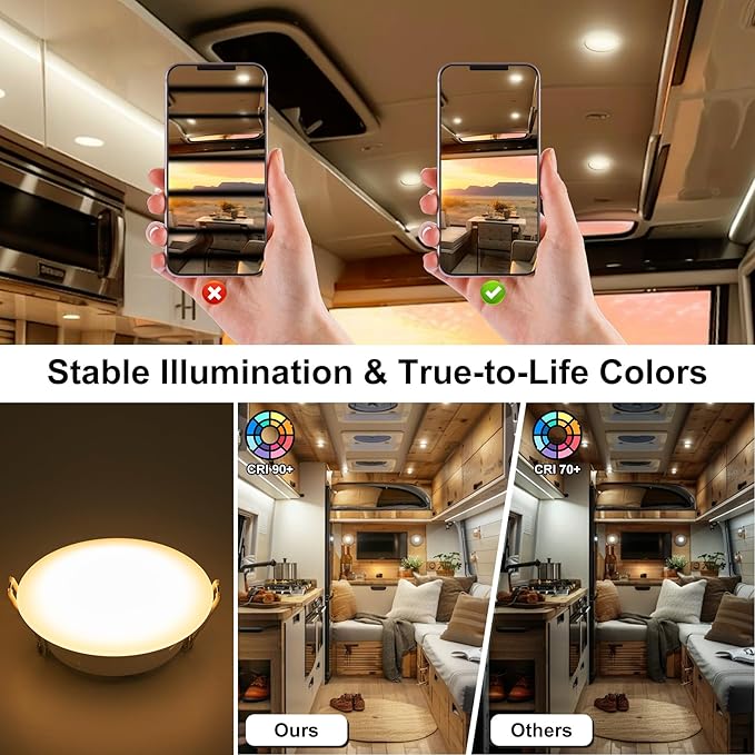 4.5in RV Lights Interior, DC12V LED RV Puck Lights,320LM Recessed Ceiling Light,RV Interior Down Light for Camper Trailer Boat Under Cabinet Lighting(4 Pack,3300K Warm White)