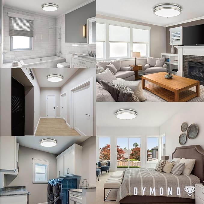 DYMOND LED Ceiling Light Flush Mount Dimmable Adjustable Lighting from Warm White to Daylight 2700K 3000K 3500K 4000K 5000K 5 in 1 Selectable CCT (Brushed Nickel, 10 Inch)