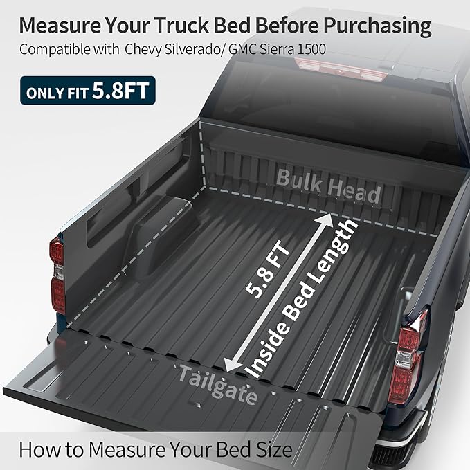 OEDRO FRP Hard Tri-fold Tonneau Cover Fits for Chevy Silverado 1500 & GMC Sierra 1500 2007-2013 New Body Style 5.8ft Bed w/o Multi-Flex Tailgate, Weather-Resistant