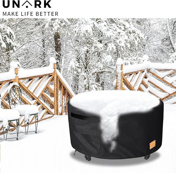 Fire Pit Cover Round 50 inch,Waterproof 600D Heavy Duty Patio Fire Pit Cover,Outdoor Round Gas Fire Pit/Table Cover,50” Dia X 24”H,Black