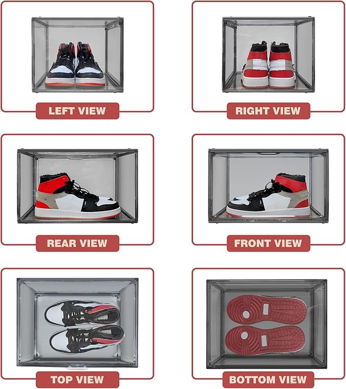 10 Pack Large Clear Shoe Box Shoe Storage Organizer with Magnetic Door Stackable Shoe Containers for Sneakers, High Heels, Sport Shoes, Size 13