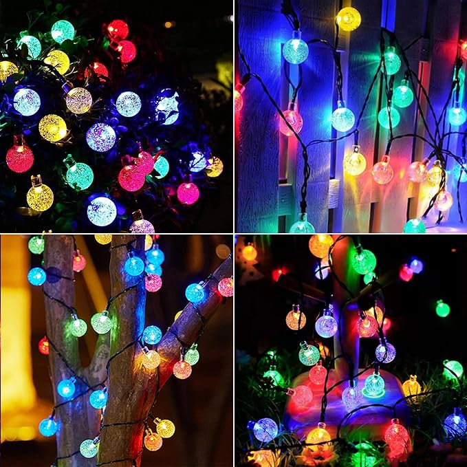 Jedavai Solar String Lights Outdoor 2 Pack 200 Led 80FT Multi-Color Crystal Globe Lights with 8 Lighting Modes, Waterproof Solar Powered Patio Lights for Garden Yard Porch Wedding Party Decoration